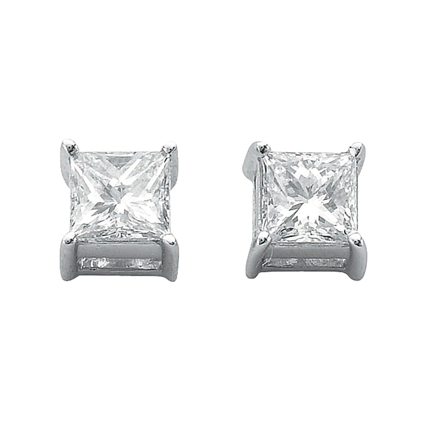 18ct White Gold 0.50ct Claw Set H/Vs Princess Cut Diamond Stud E - FJewellery