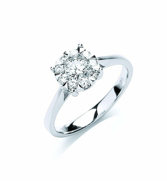 18ct White Gold 0.50ct Cluster Illusion Set Diamond Ring - FJewellery