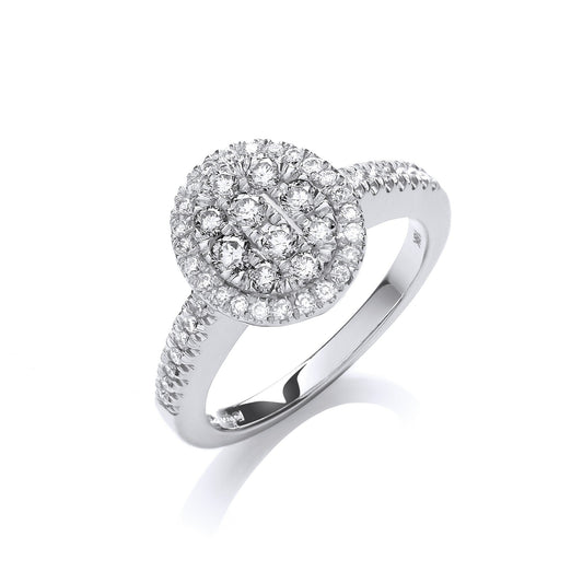 18ct White Gold 0.50ct Diamond Cluster Engagement Ring - FJewellery