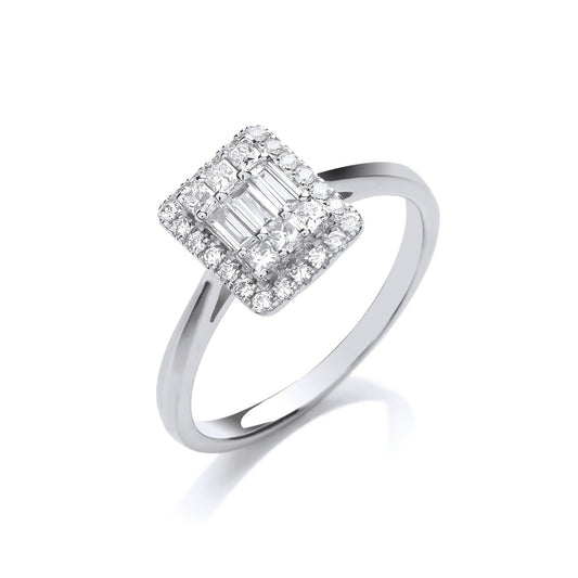 18ct White Gold 0.50ct Diamond Halo Style Ring - FJewellery