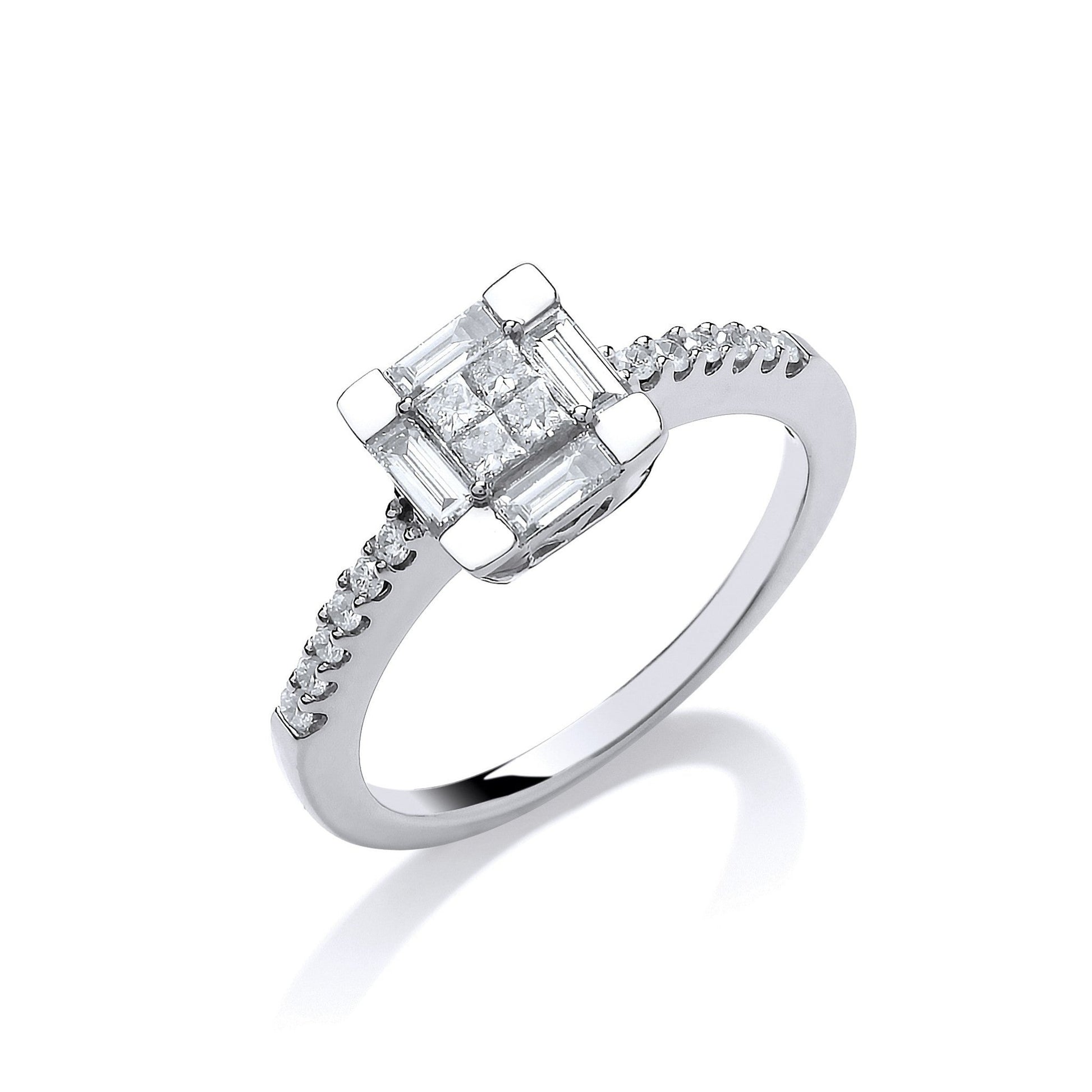 18ct White Gold 0.50ct Illusion Set Diamond Engagement Ring - FJewellery