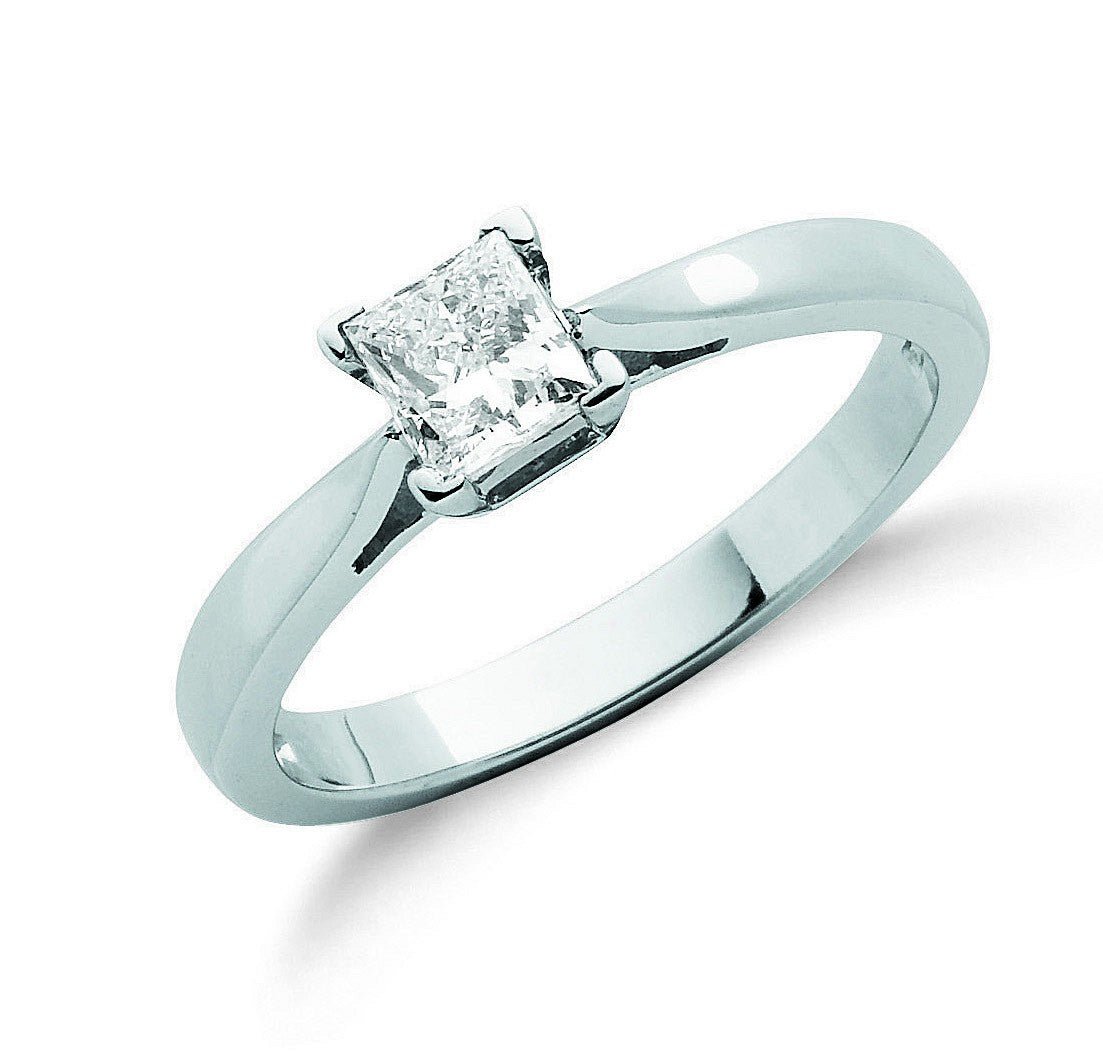 18ct White Gold 0.50ct Princess Cut Diamond Engagement Ring - FJewellery