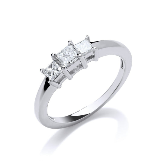 18ct White Gold 0.50ct Princess Cut Diamond Trilogy Ring - FJewellery