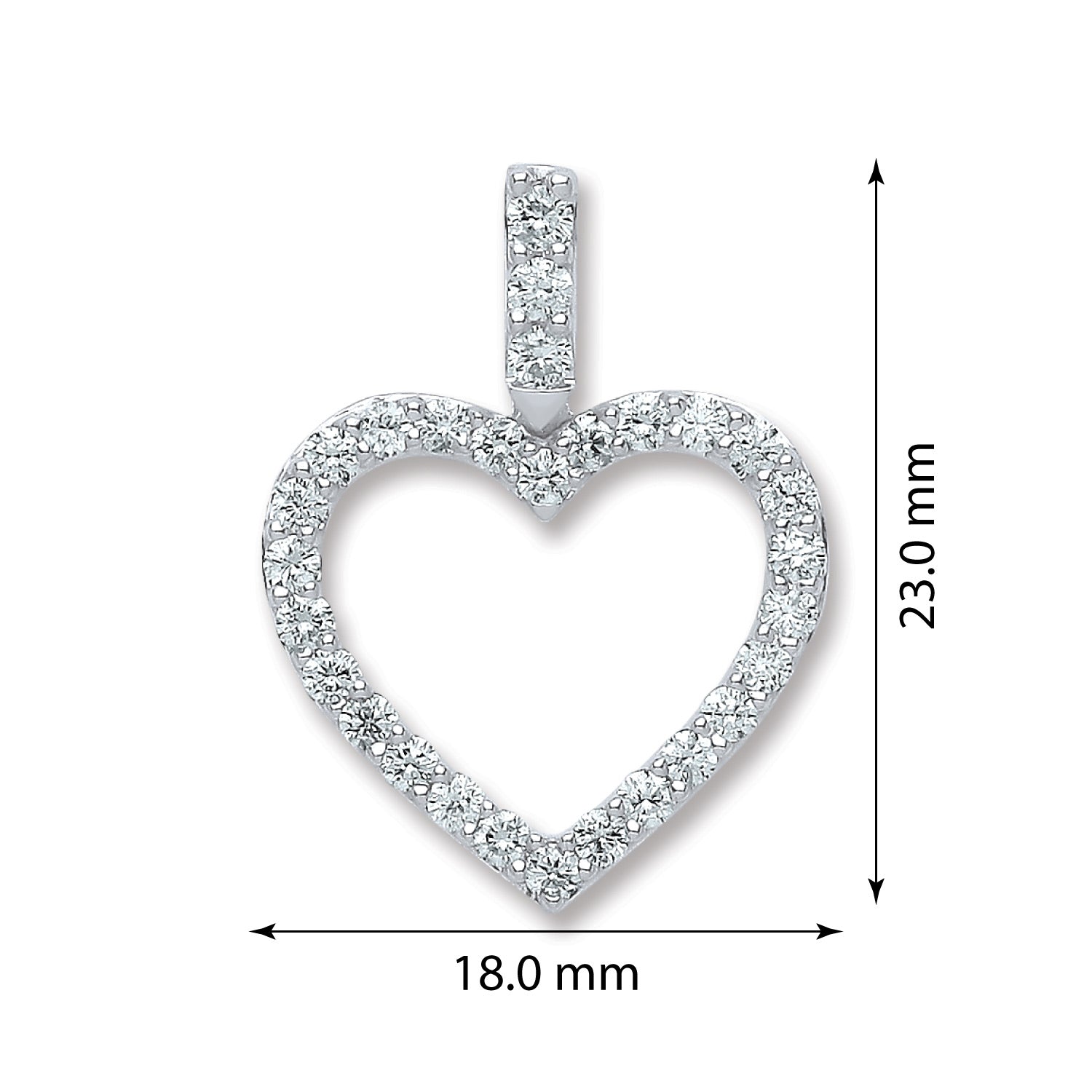 18ct White Gold 0.60ct H-SI Diamond Drop Heart Pendant - FJewellery