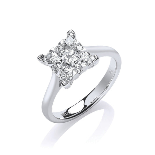 18ct White Gold 0.70ct Diamond Cluster Engagement Ring - FJewellery