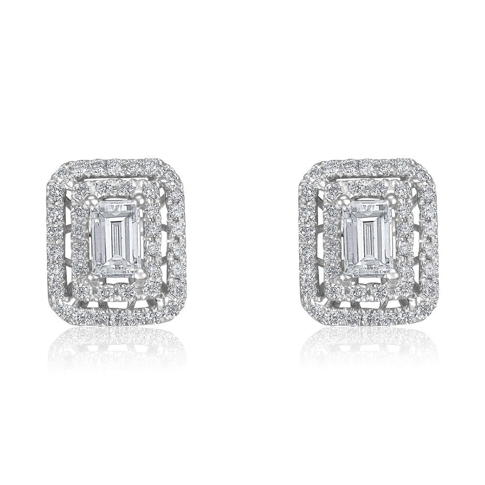 18ct White Gold 0.70ct Emerald Cut Diamond Earrings - FJewellery