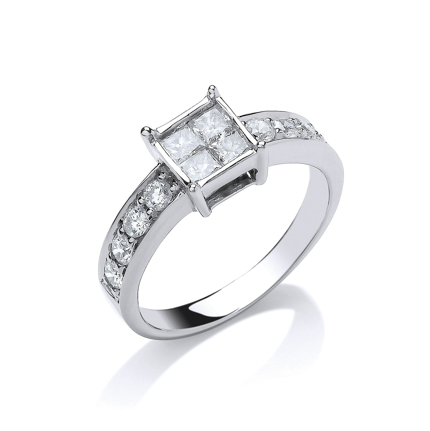 18ct White Gold 0.75ct Princess Cut Diamond Engagement Ring - FJewellery