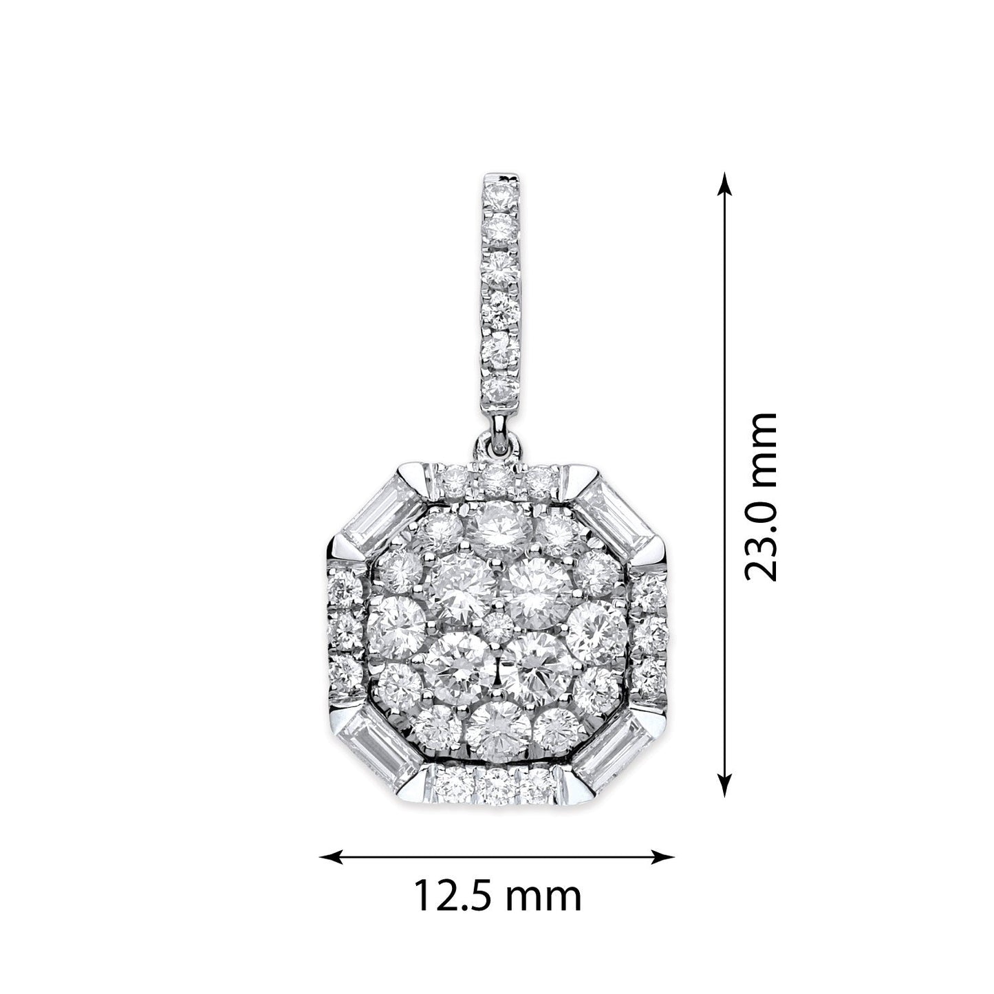 18ct White Gold 1.00ct Brilliant & Baguette Cut diamond pendant - FJewellery