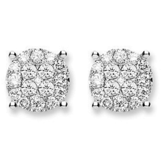 18ct White Gold 1.00ct Cluster Diamond Studs - FJewellery