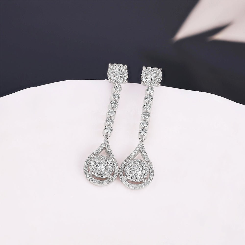 18ct White Gold 1.00ct Diamond Pear Shape Design Drop Earring. - FJewellery
