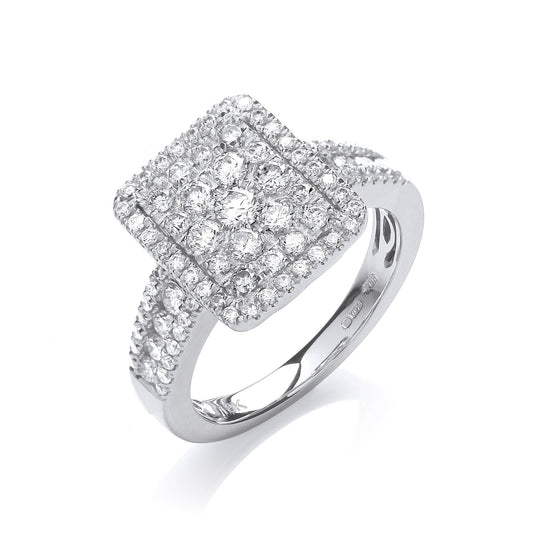 18ct White Gold 1.00ct Square Cluster Diamond Ring - FJewellery