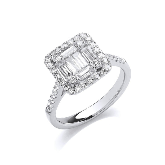 18ct White Gold 1.00ct Square Halo Style Ring - FJewellery