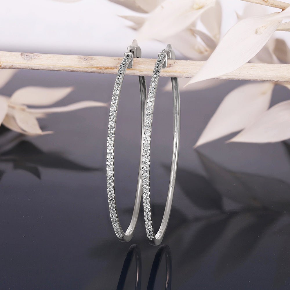 18ct White Gold 1.1ctw Claw Set Hoop Earrings - FJewellery