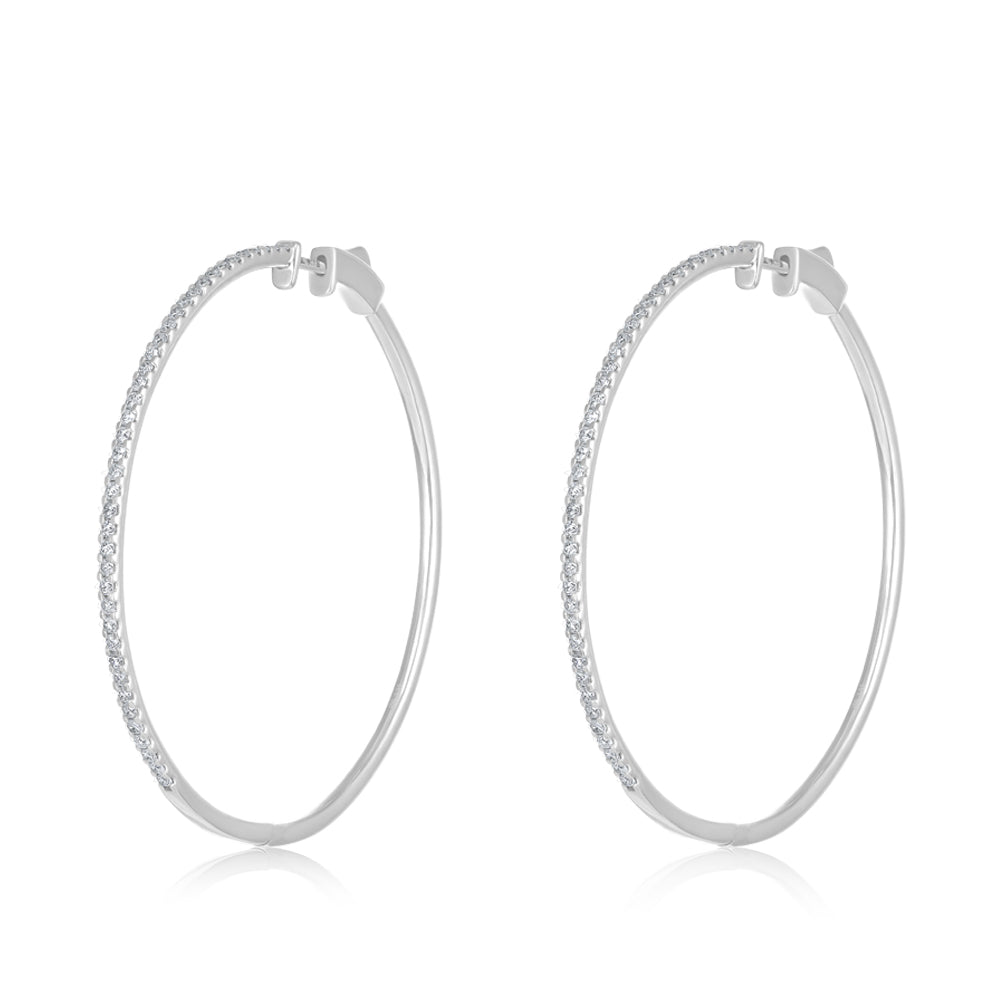 18ct White Gold 1.1ctw Claw Set Hoop Earrings - FJewellery