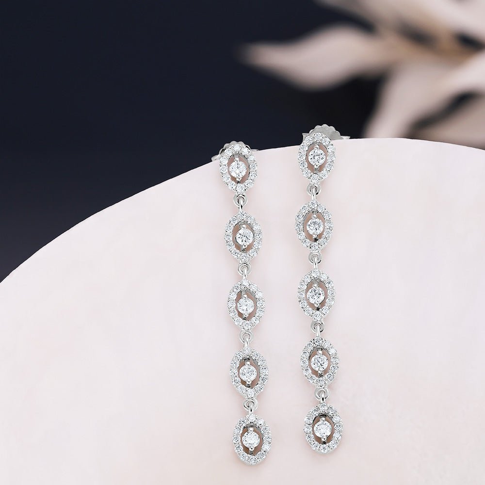 18ct White Gold 1.25ct Diamond Drop Earrings - FJewellery