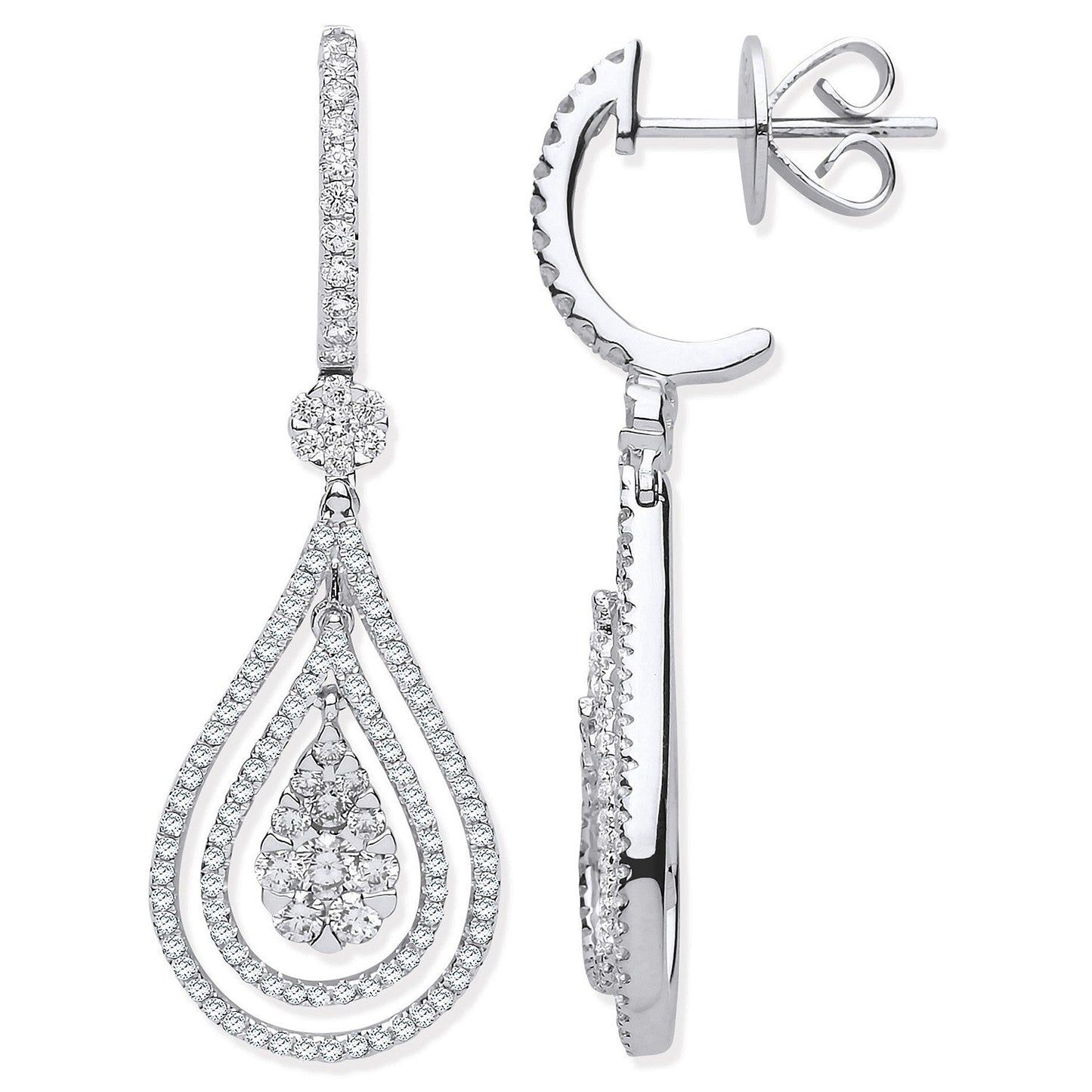 18ct White Gold 1.2ct Diamond Set Pear Shaped Drop Earrings - FJewellery