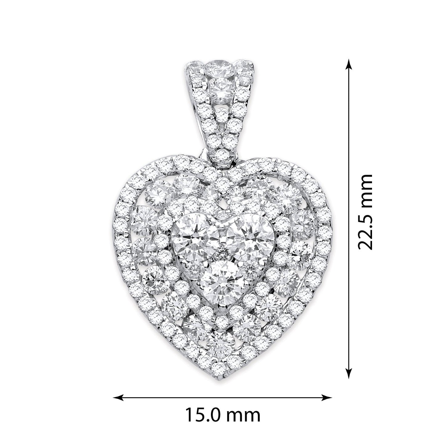 18ct White Gold 1.35ct Diamond Heart Pave Pendant - FJewellery