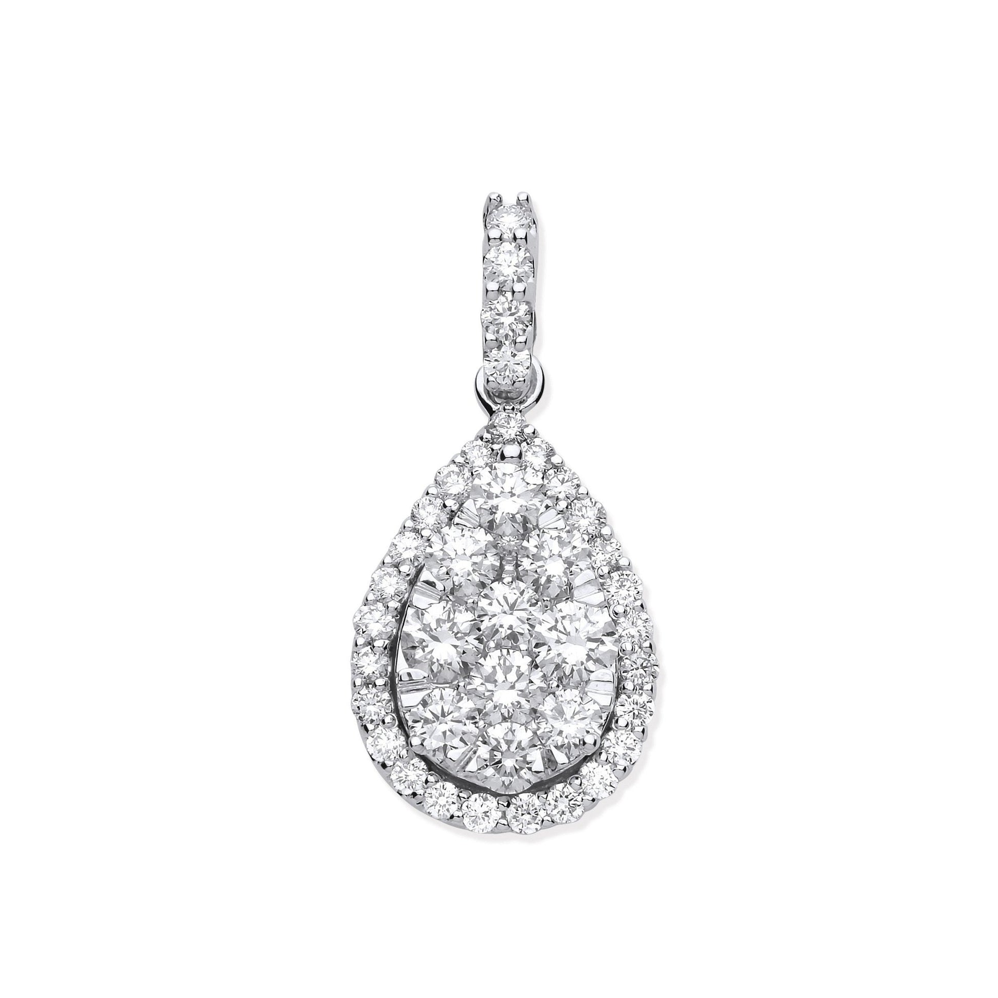 18ct White Gold 1.62ct Diamond Pear Shaped Drop Pendant - FJewellery