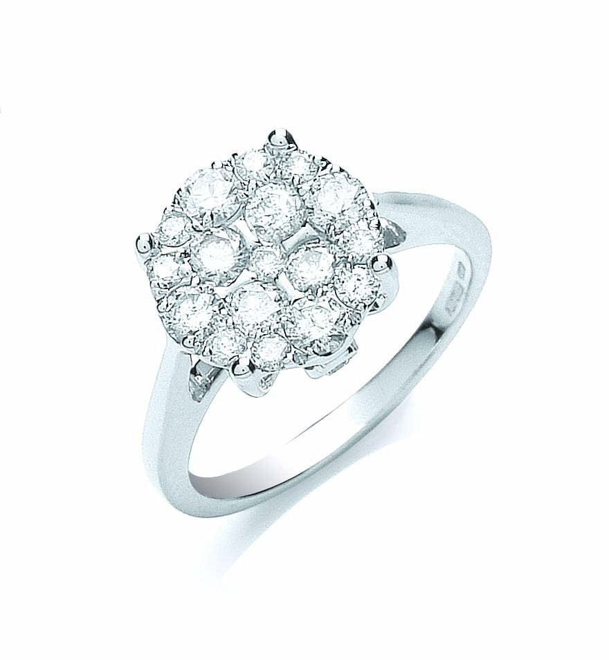 18ct White Gold 1ct Cluster Diamond Ring - FJewellery