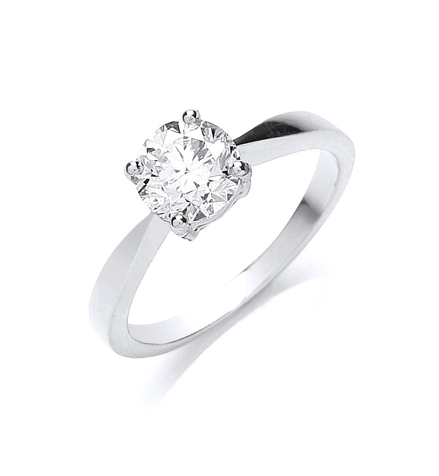 18ct White Gold 1ct Solitaire Diamond Engagement Ring Colour H SI - FJewellery