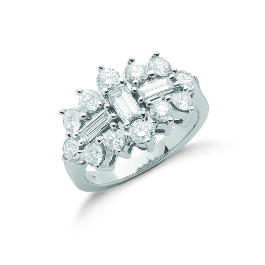 18ct White Gold 2.00ct Diamond Boat/Cluster Ring - FJewellery