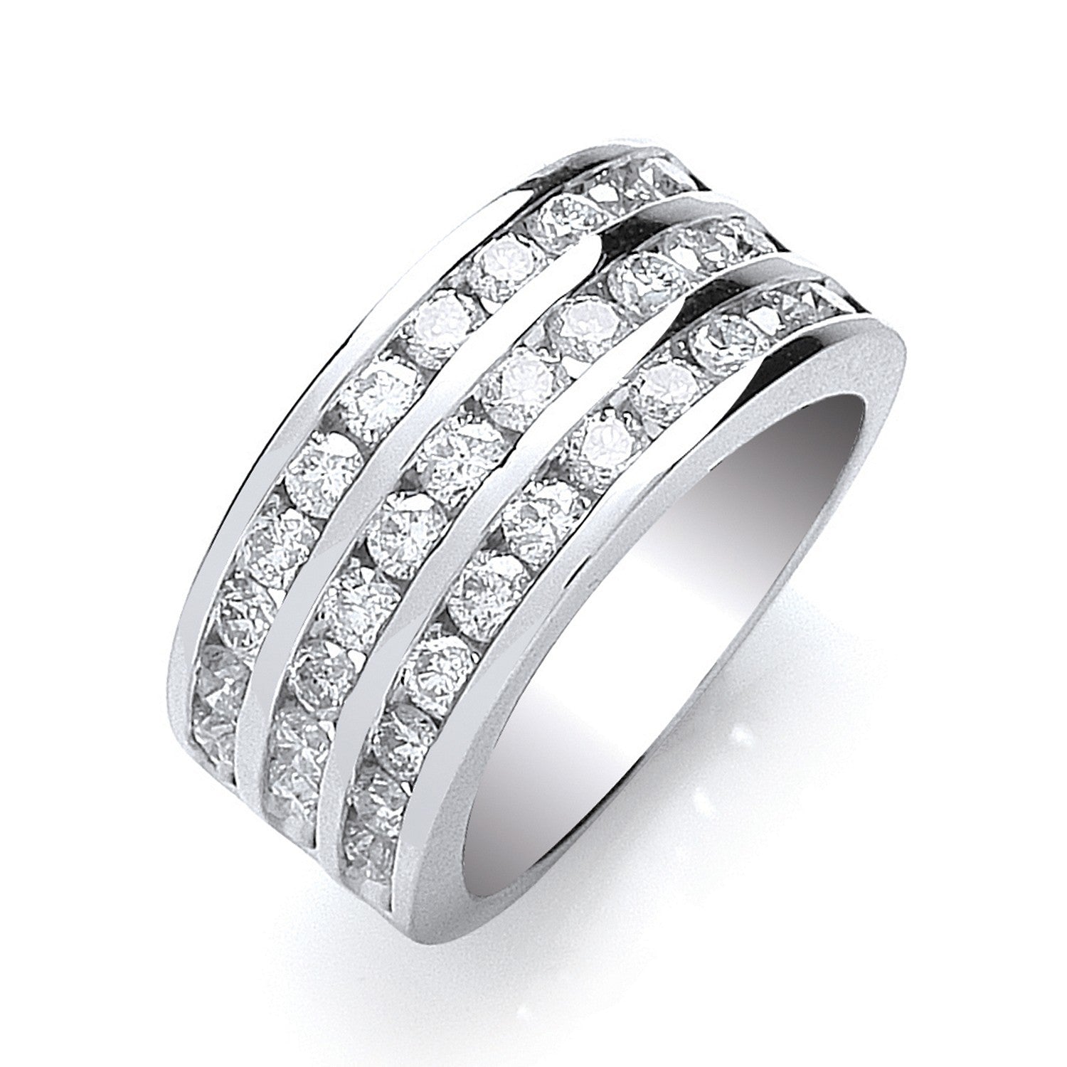 18ct White Gold 3 Rows 1.50ct Diamond Ring - FJewellery