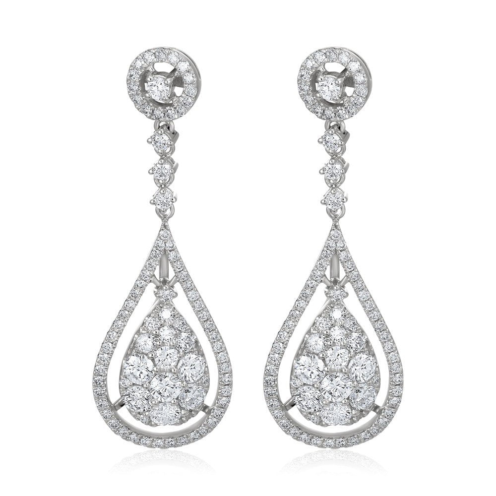 18ct White Gold 3.30ct Diamond Drop Earrings - FJewellery