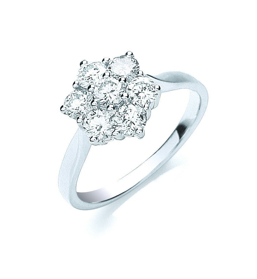 18ct White Gold 7 Stones 1.00ct Cluster Diamond Ring - FJewellery