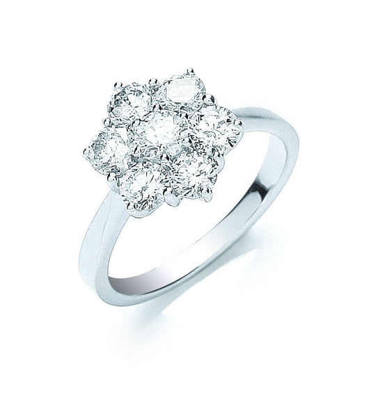 18ct White Gold 7 Stones 1.50ct Cluster Diamond Ring - FJewellery