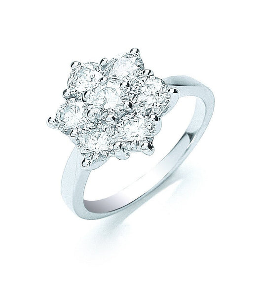18ct White Gold 7 Stones 2.0ct Cluster Diamond Ring - FJewellery