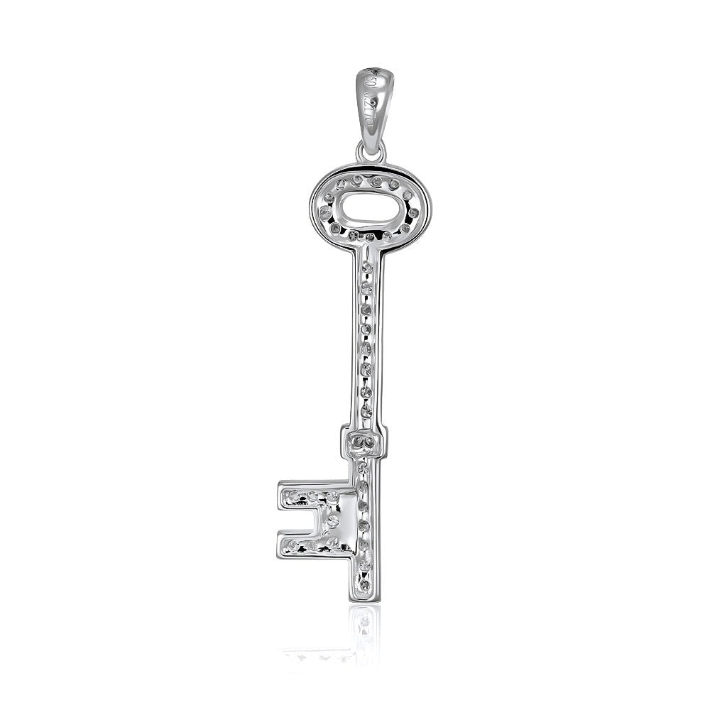 18ct White Gold and 0.22ct Diamond Key - FJewellery