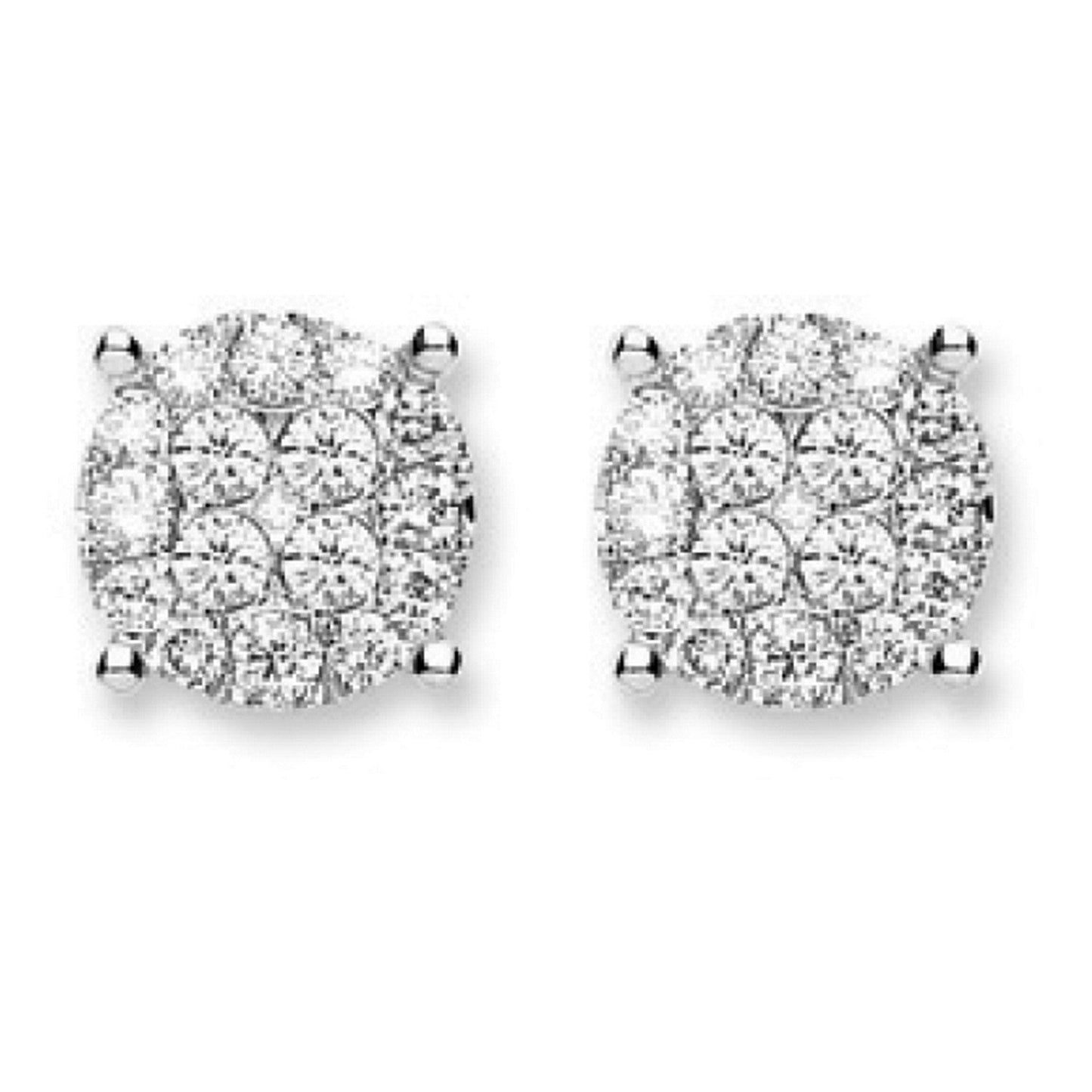 18ct White Gold Cluster 0.75ct Diamond Studs - FJewellery