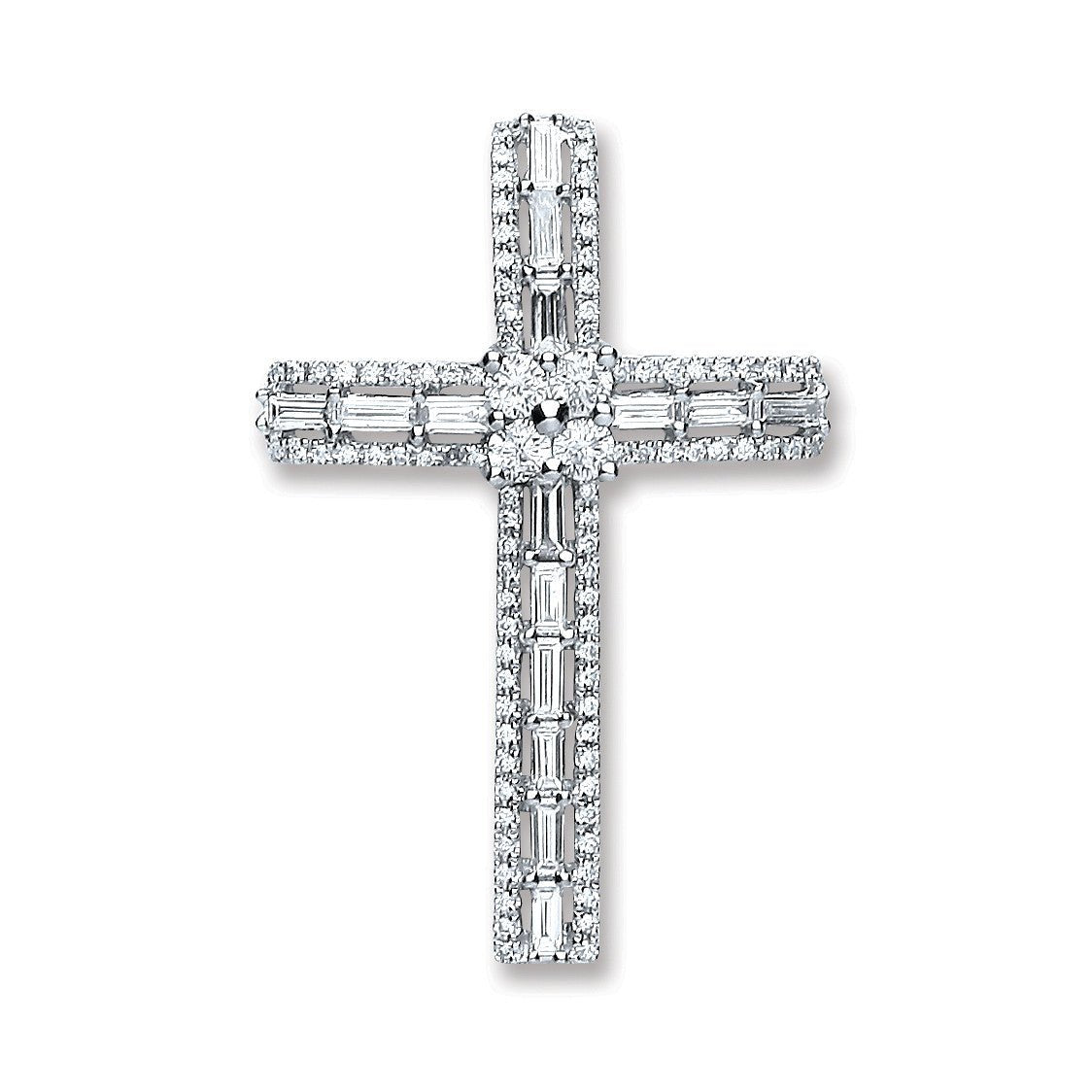 18ct White Gold Cross with Diamond - FJewellery