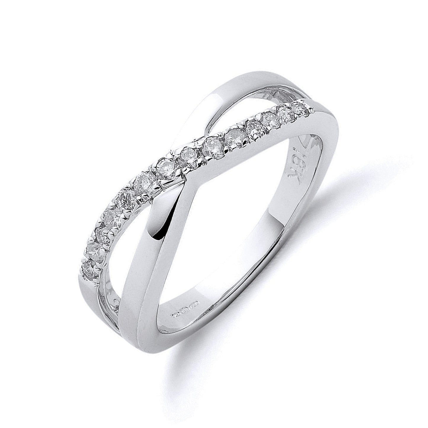 18ct White Gold Crossover Diamond Ring - FJewellery