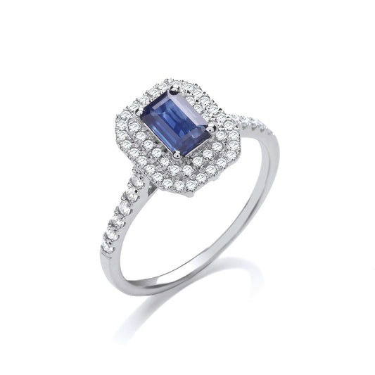 18ct White Gold Diamond and Sapphire Ring - FJewellery