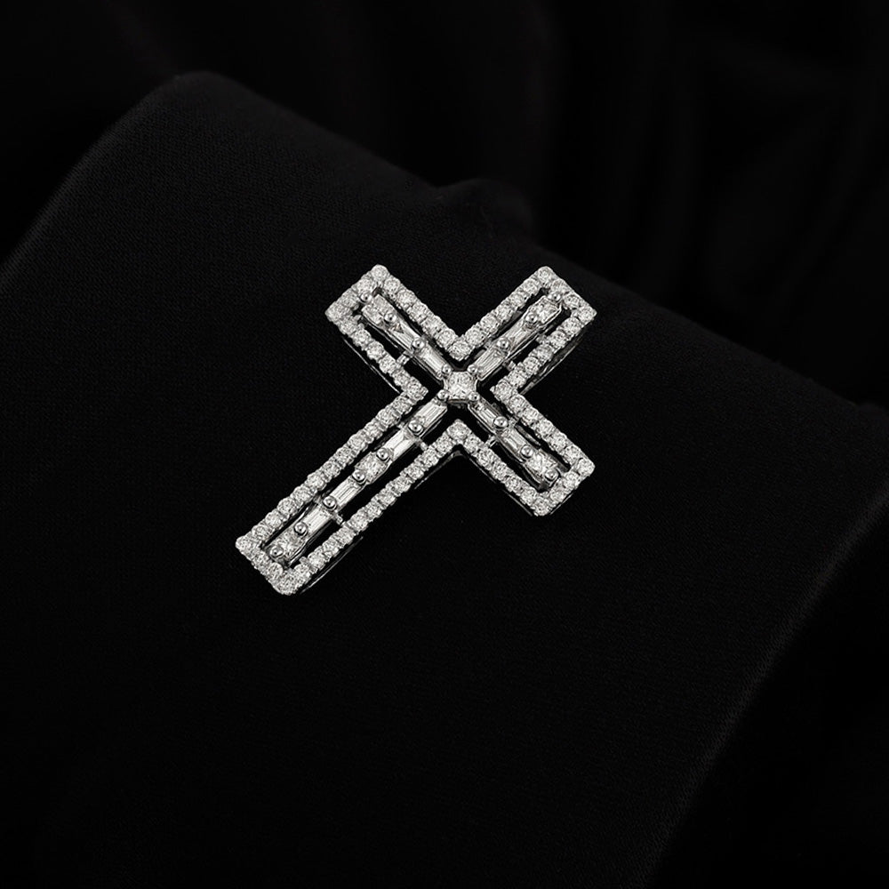 18ct White Gold Diamond Cross Pendant - FJewellery