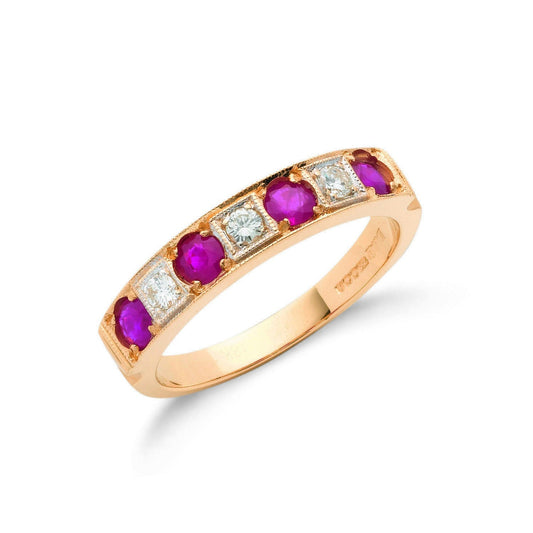 18ct Y Gold 0.15ct Diamond & 0.80ct Ruby Eternity Ring - FJewellery