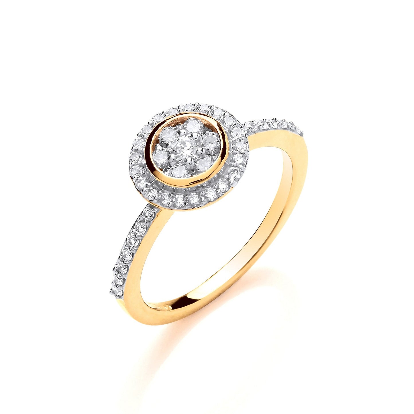 18ct Y Gold 0.45ct Round Top With Diamond Set Shoulders Ring - FJewellery