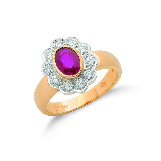 18ct Yellow Gold 0.40ct Diamond & Ruby Cluster Ring - FJewellery