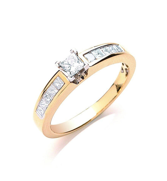 18ct Yellow Gold 0.50ct Princess Cut Centre Diamond Ring - FJewellery