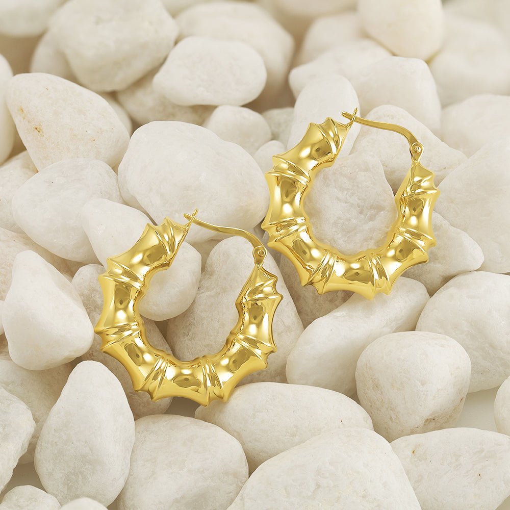 18ct yellow gold Bamboo Creole Earrings PKP0001 - FJewellery