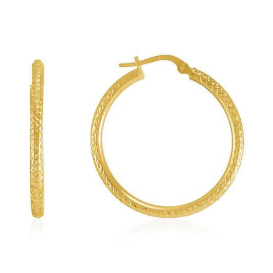 18ct yellow gold Diamond Cut Hoop Earrings TEDC0349 - FJewellery
