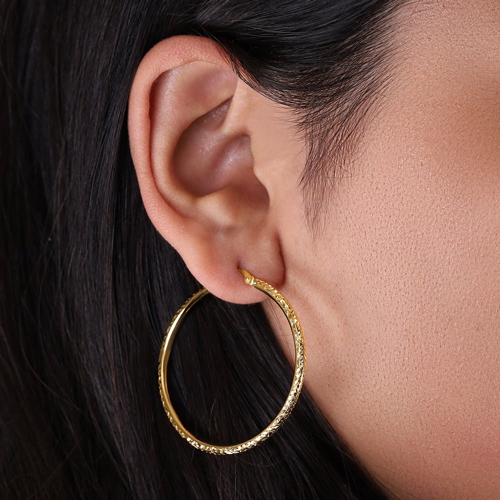 18ct yellow gold Diamond Cut Hoop Earrings TEDC0350 - FJewellery