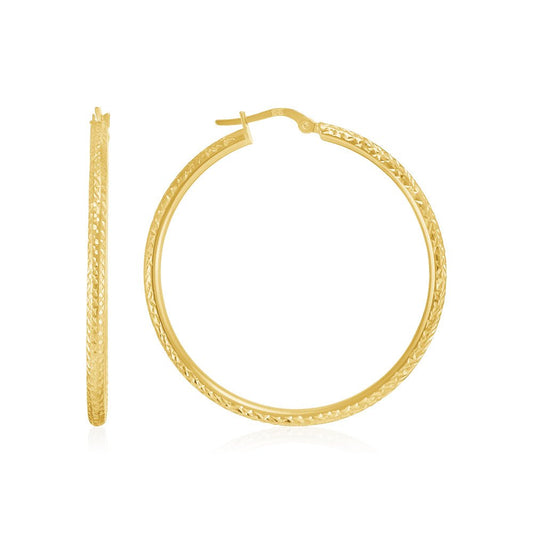 18ct yellow gold Diamond Cut Hoop Earrings TEDC0350 - FJewellery