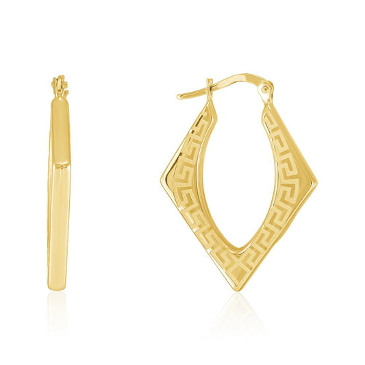 18ct yellow gold Greek Key Hoop Earrings PKP0053 - FJewellery