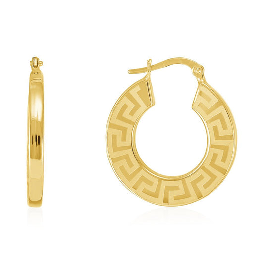 18ct yellow gold Greek Key Hoop Earrings PKP0054 - FJewellery