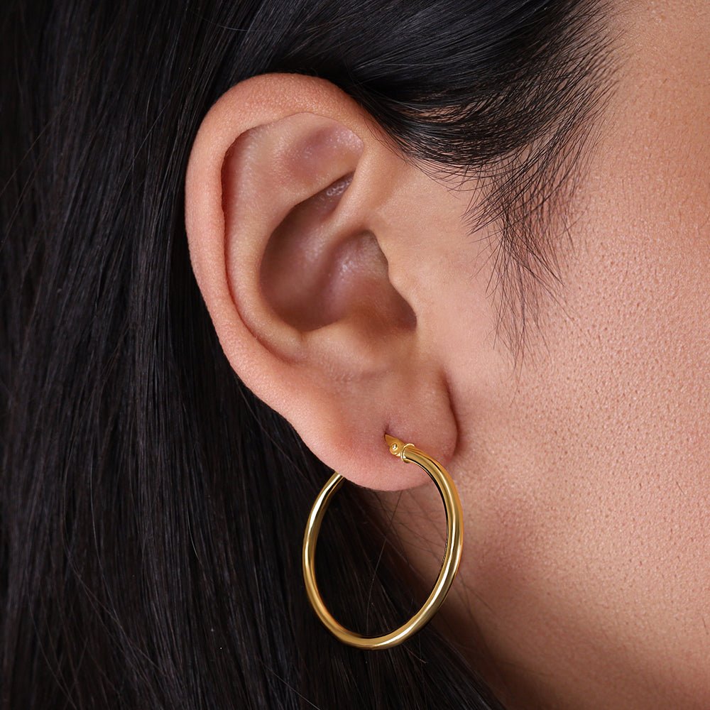 18ct yellow gold Plain Hoop Earrings TE5554 - FJewellery