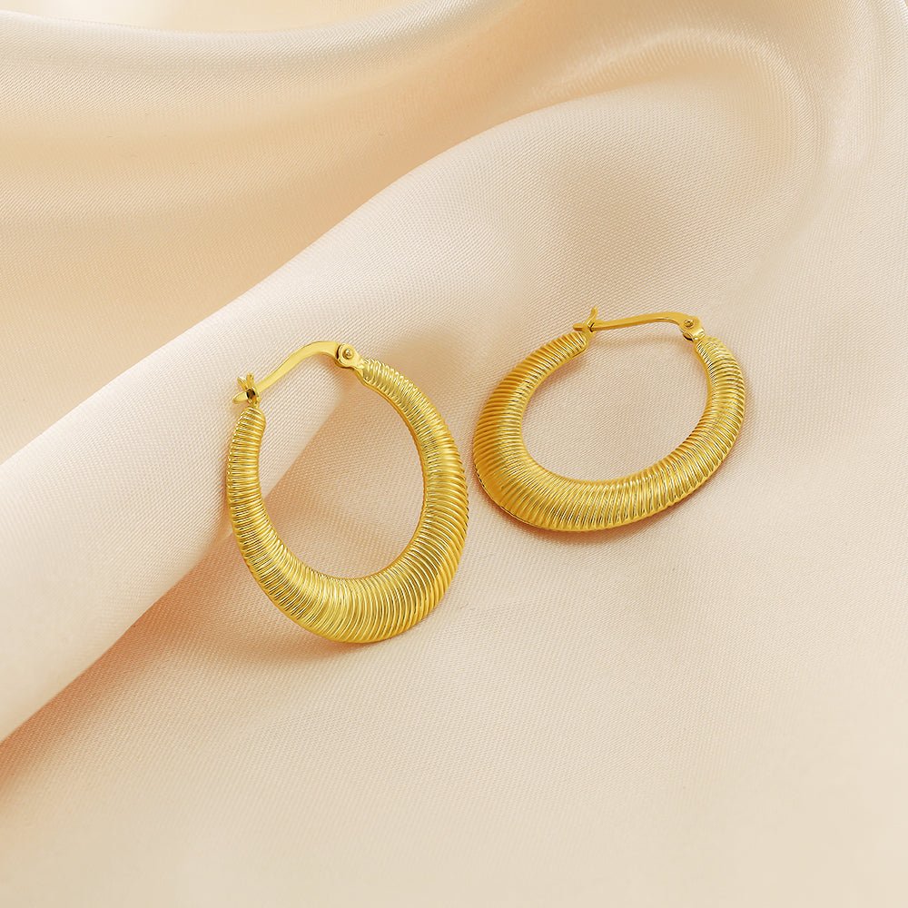 18ct yellow gold Ribbed Creole Earrings PKP0047 - FJewellery