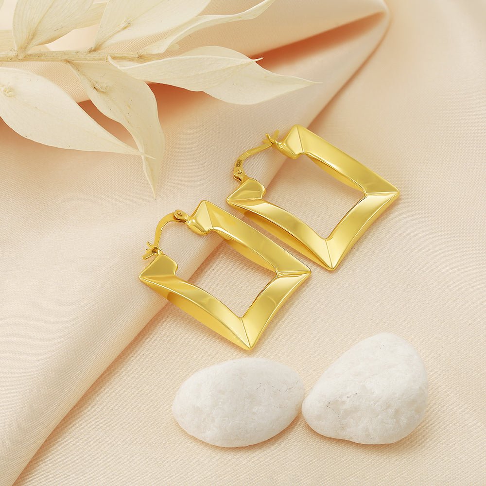 18ct yellow gold Square Creole Earrings PKP0071 - FJewellery