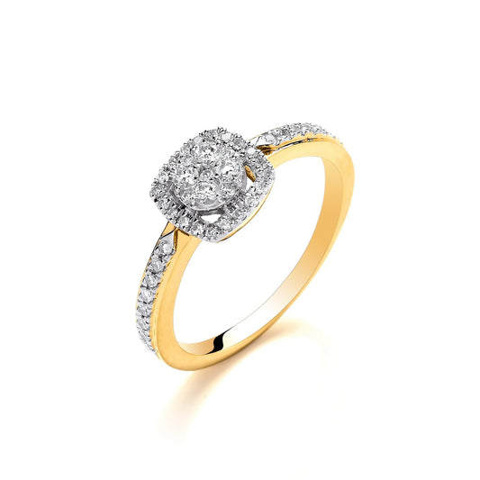 18ct Yellow Gold Square Halo Style 0.32ct Diamond Ring - FJewellery